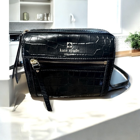 kate spade Handbags - Kate Spade Looloo Perri Lane Croco Leather Purse Shoulder Bag Black WKRU3369